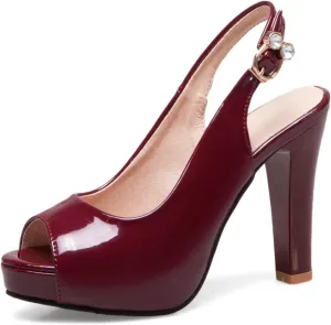 Women'S Peep Toe Slingback Pumps High Heel Platform Sandals with Buckle