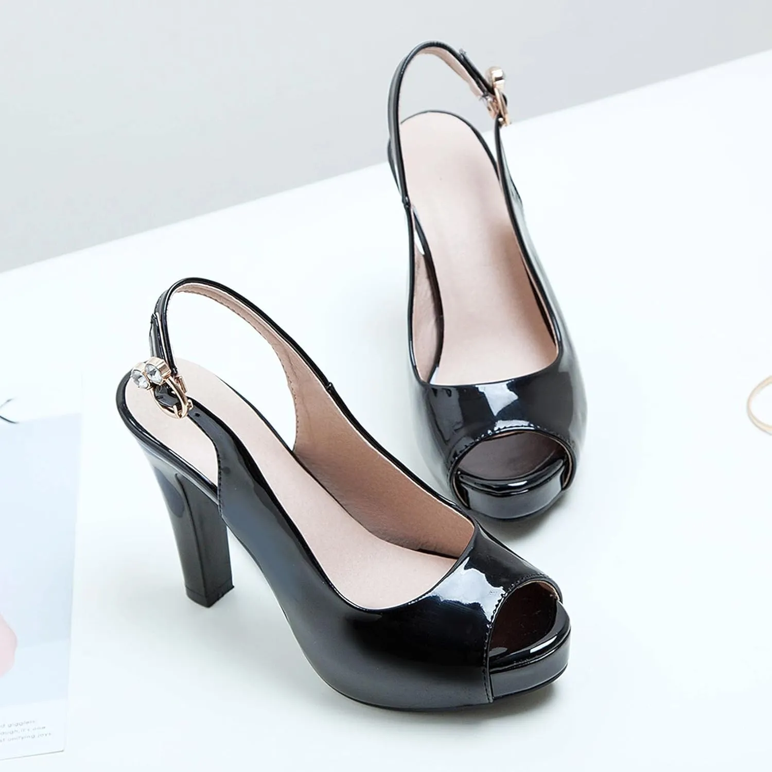 Women'S Peep Toe Slingback Pumps High Heel Platform Sandals with Buckle