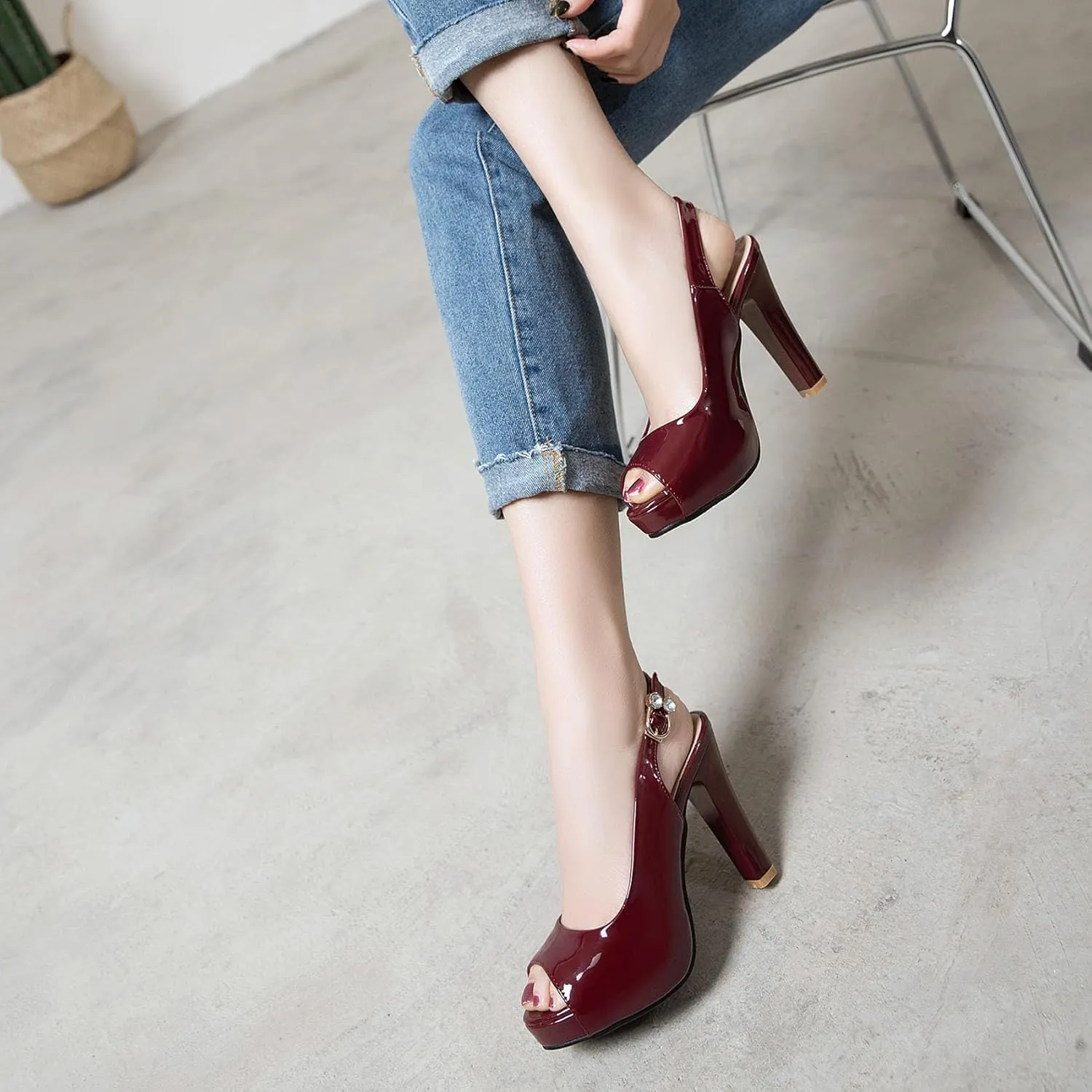 Women'S Peep Toe Slingback Pumps High Heel Platform Sandals with Buckle