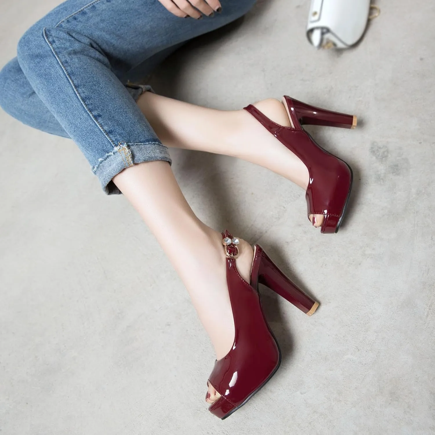 Women'S Peep Toe Slingback Pumps High Heel Platform Sandals with Buckle