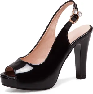 Women'S Peep Toe Slingback Pumps High Heel Platform Sandals with Buckle