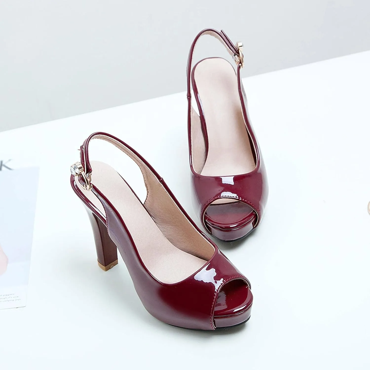 Women'S Peep Toe Slingback Pumps High Heel Platform Sandals with Buckle