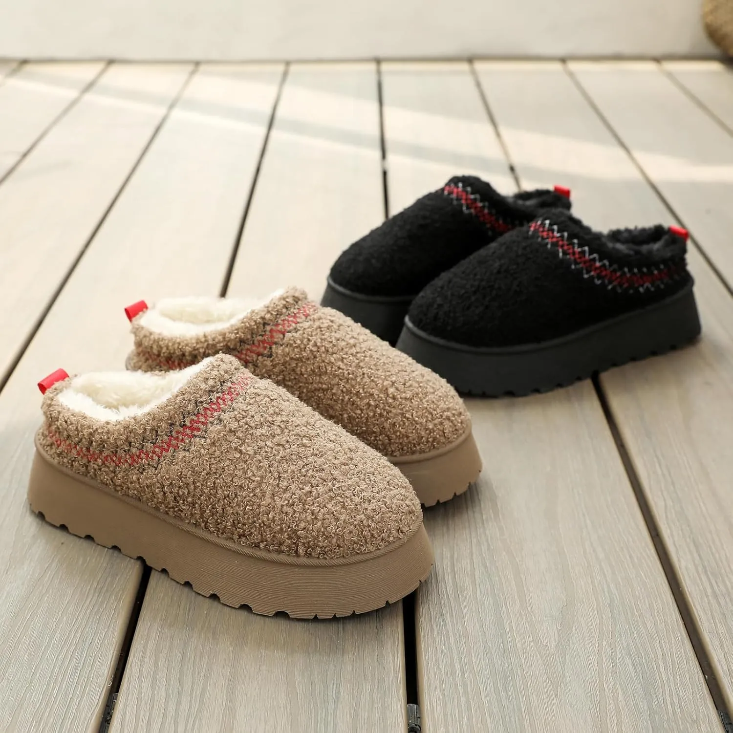 Women's Platform Fuzzy Slippers, Warm Winter Snow Mini Boots with Memory Foam, Fur Fleece Lined House Shoes Indoor and Outdoor