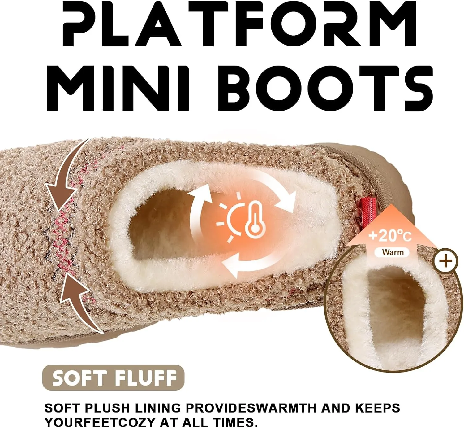 Women's Platform Fuzzy Slippers, Warm Winter Snow Mini Boots with Memory Foam, Fur Fleece Lined House Shoes Indoor and Outdoor