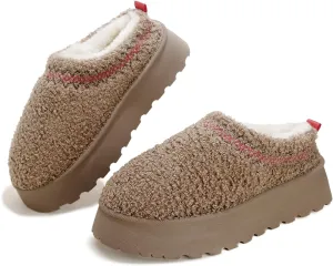 Women's Platform Fuzzy Slippers, Warm Winter Snow Mini Boots with Memory Foam, Fur Fleece Lined House Shoes Indoor and Outdoor
