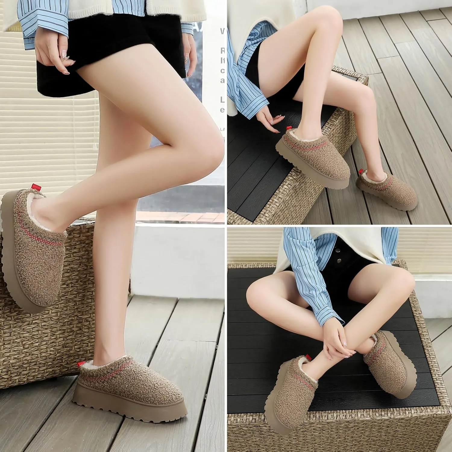 Women's Platform Fuzzy Slippers, Warm Winter Snow Mini Boots with Memory Foam, Fur Fleece Lined House Shoes Indoor and Outdoor