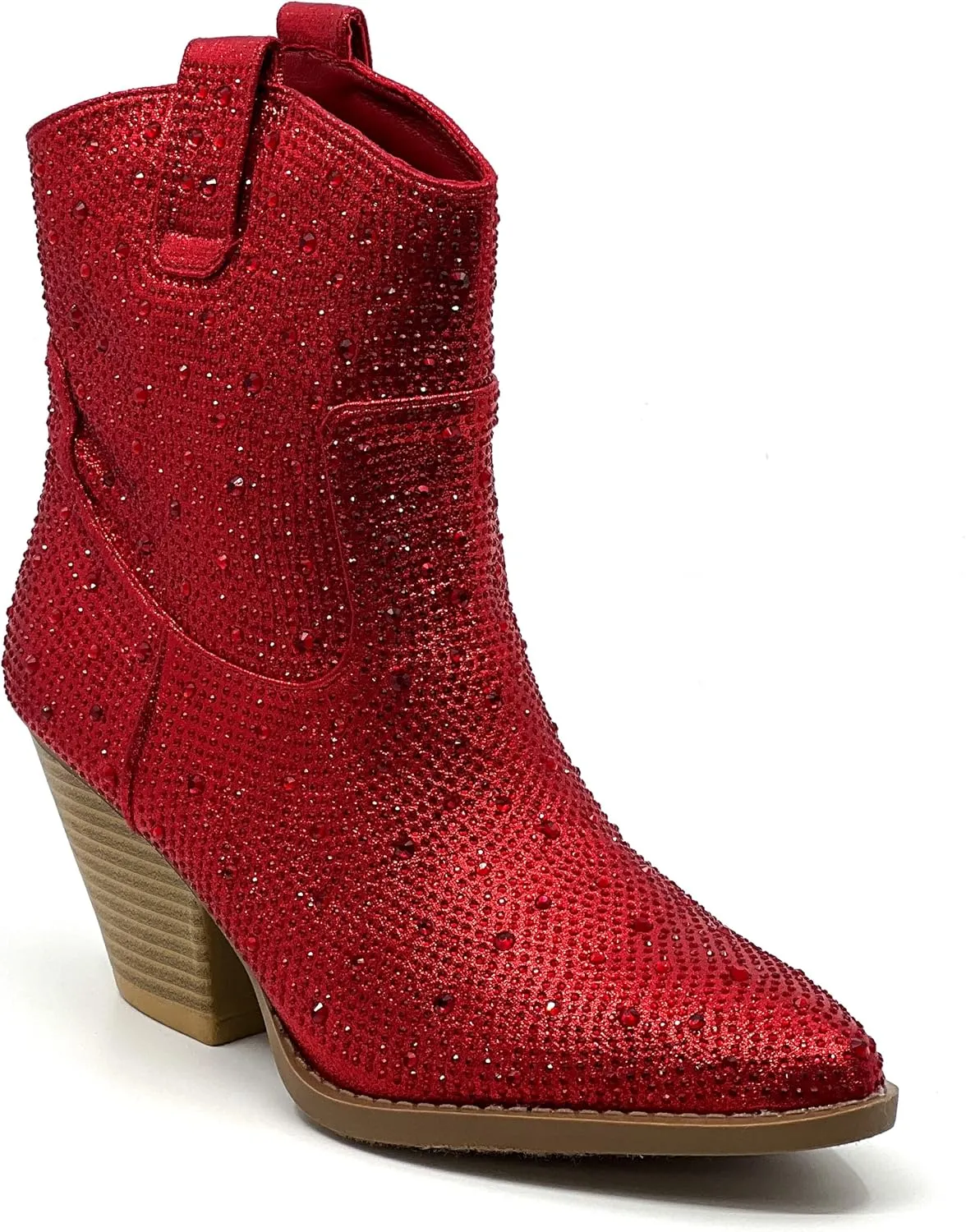 Women's Rhinestone Block Heel Mid Calf Short Ankle Booties Knee High Boots