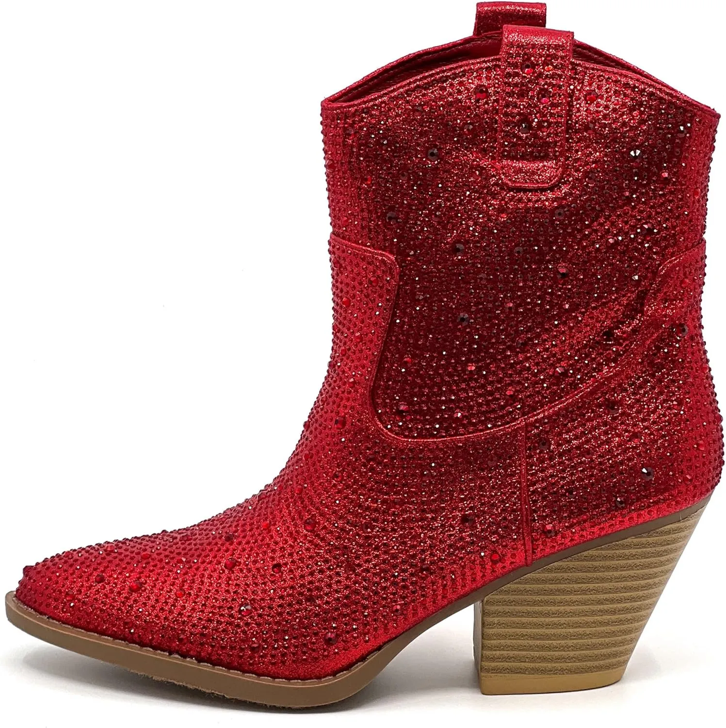 Women's Rhinestone Block Heel Mid Calf Short Ankle Booties Knee High Boots