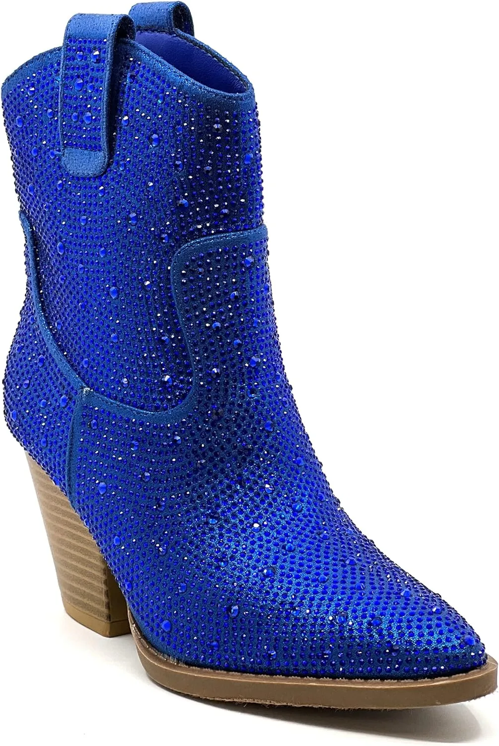 Women's Rhinestone Block Heel Mid Calf Short Ankle Booties Knee High Boots