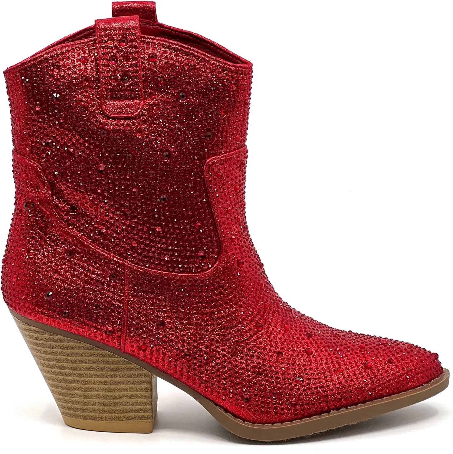 Women's Rhinestone Block Heel Mid Calf Short Ankle Booties Knee High Boots