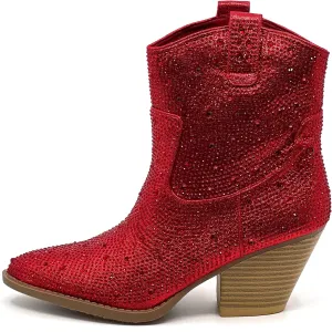 Women's Rhinestone Block Heel Mid Calf Short Ankle Booties Knee High Boots