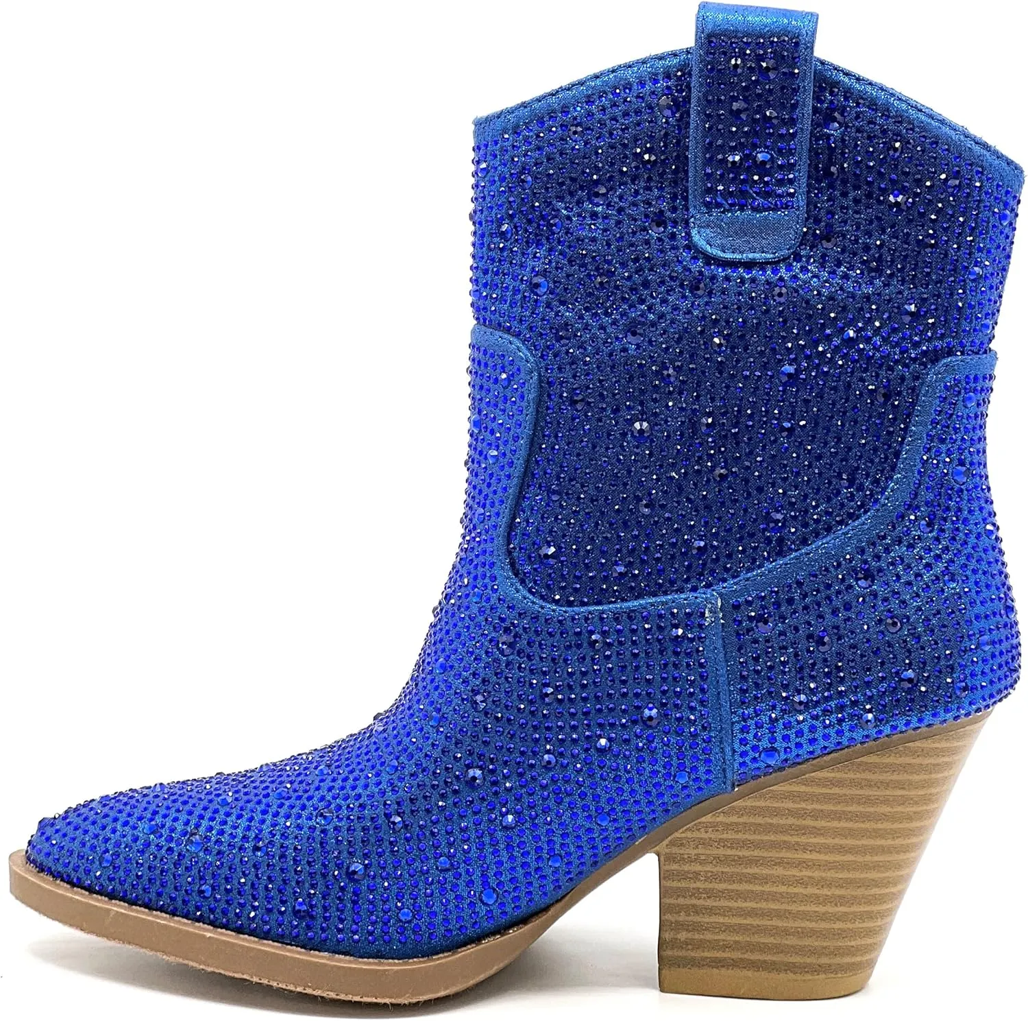 Women's Rhinestone Block Heel Mid Calf Short Ankle Booties Knee High Boots