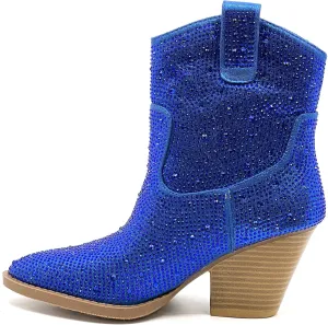 Women's Rhinestone Block Heel Mid Calf Short Ankle Booties Knee High Boots