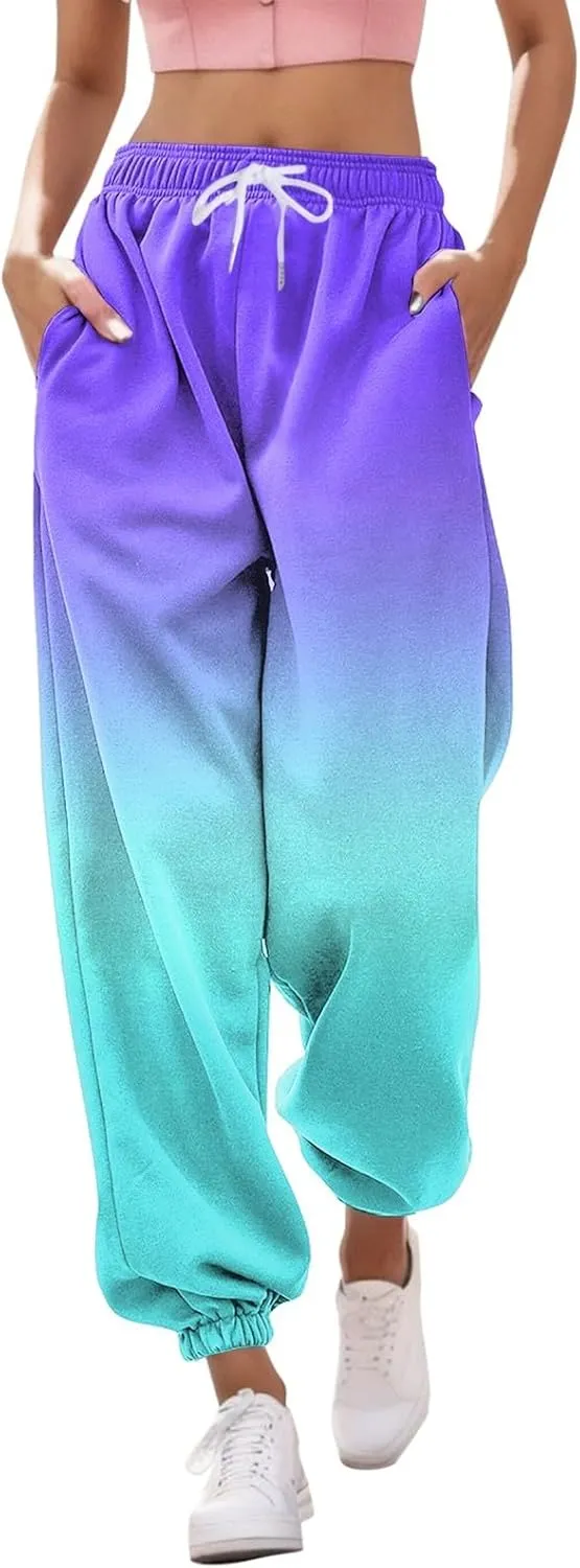 Womens Running Exercise Trousers Trendy High Waist Gradient Print Jogger Sweatpant Work Office High Waist Casual Pant
