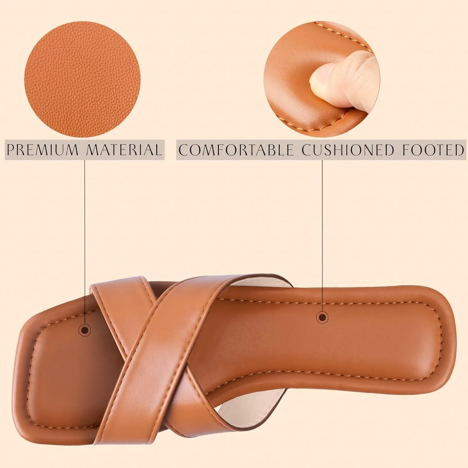 Womens Sandals Comfortable Wide Leather Crisscross Summer Square Toe Flat Slide Sandals