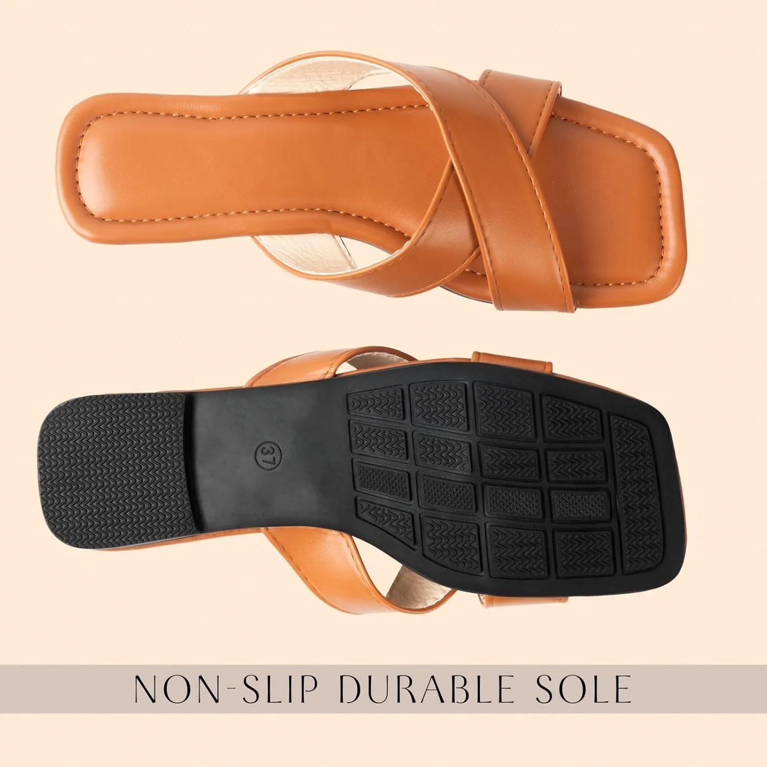 Womens Sandals Comfortable Wide Leather Crisscross Summer Square Toe Flat Slide Sandals