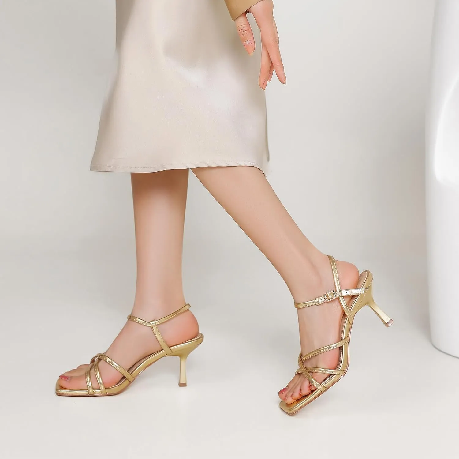 Women's Sandals Square Open Toe Kitten Heels Strappy Ankle Strap Heeled Sandals for Women Comfy Weddings Shoes
