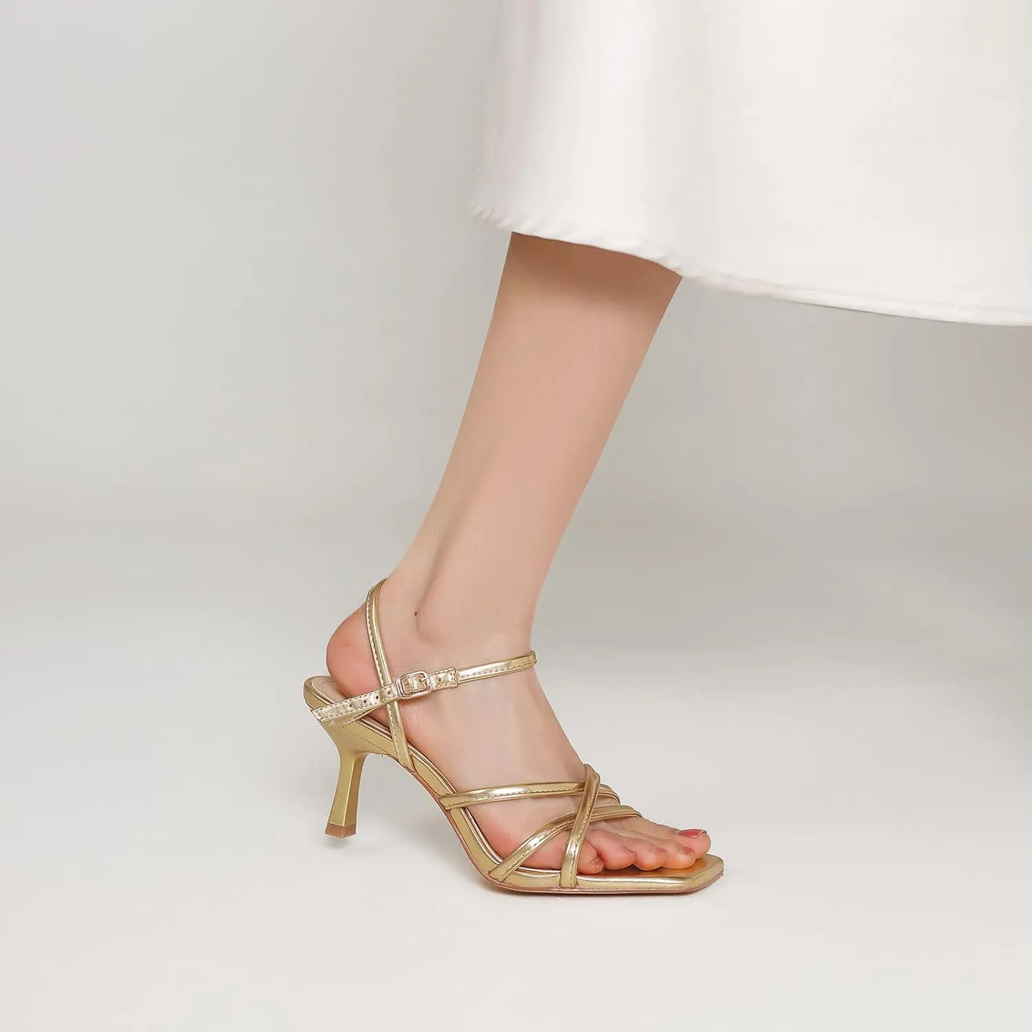 Women's Sandals Square Open Toe Kitten Heels Strappy Ankle Strap Heeled Sandals for Women Comfy Weddings Shoes