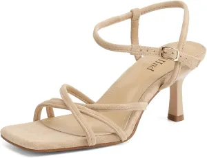 Women's Sandals Square Open Toe Kitten Heels Strappy Ankle Strap Heeled Sandals for Women Comfy Weddings Shoes