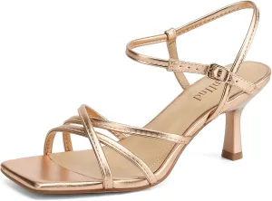 Women's Sandals Square Open Toe Kitten Heels Strappy Ankle Strap Heeled Sandals for Women Comfy Weddings Shoes