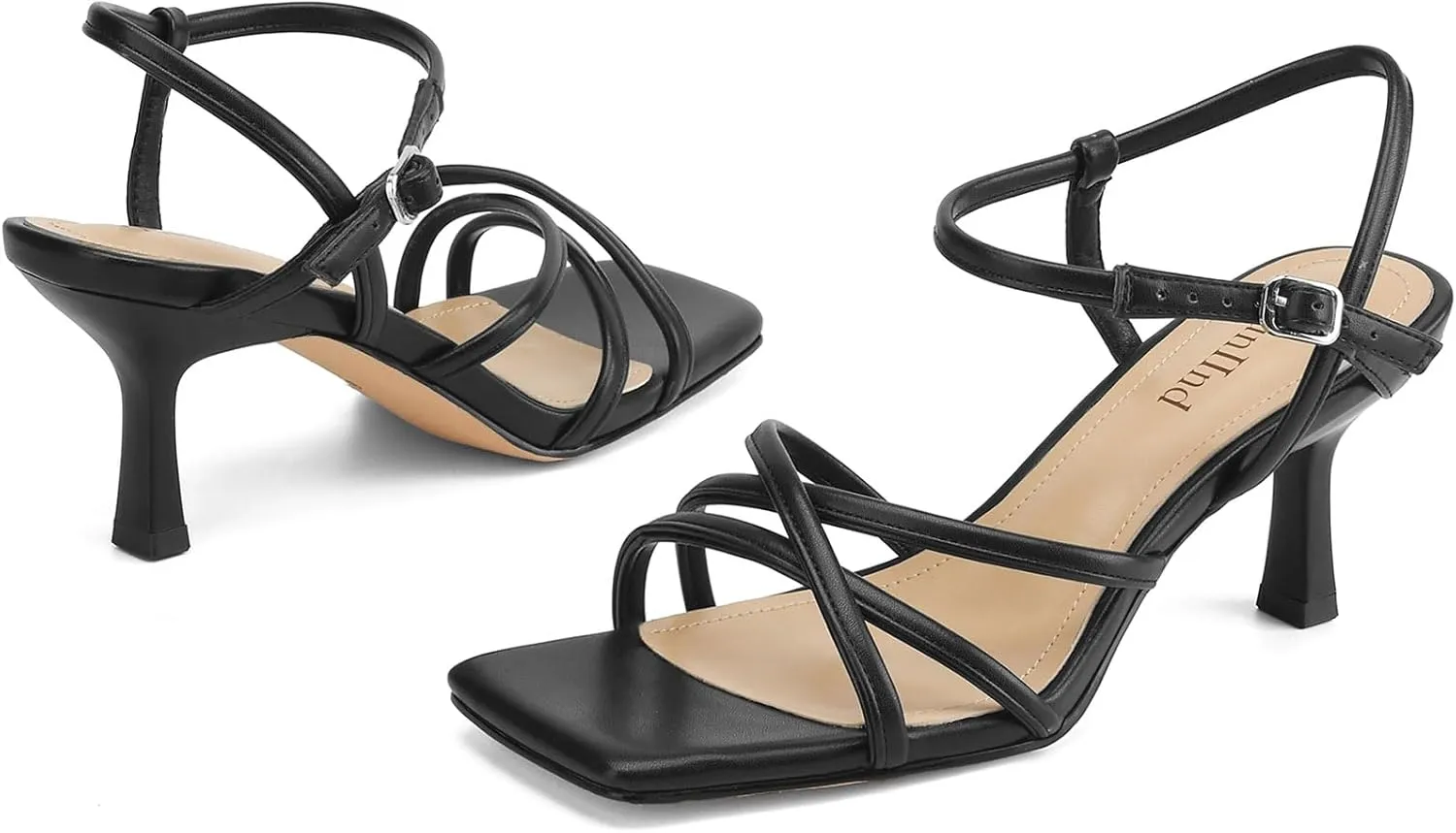Women's Sandals Square Open Toe Kitten Heels Strappy Ankle Strap Heeled Sandals for Women Comfy Weddings Shoes