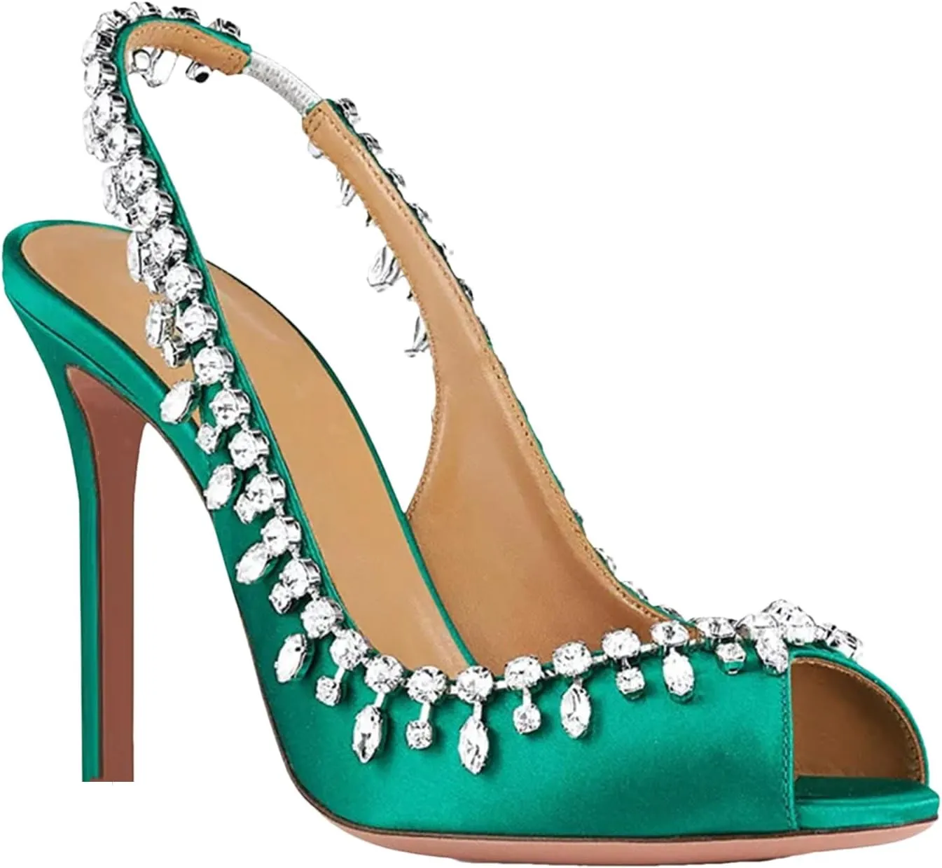 Women's Satin Crystal Strap Sandals, Slingback Stiletto Wedding Party Heels