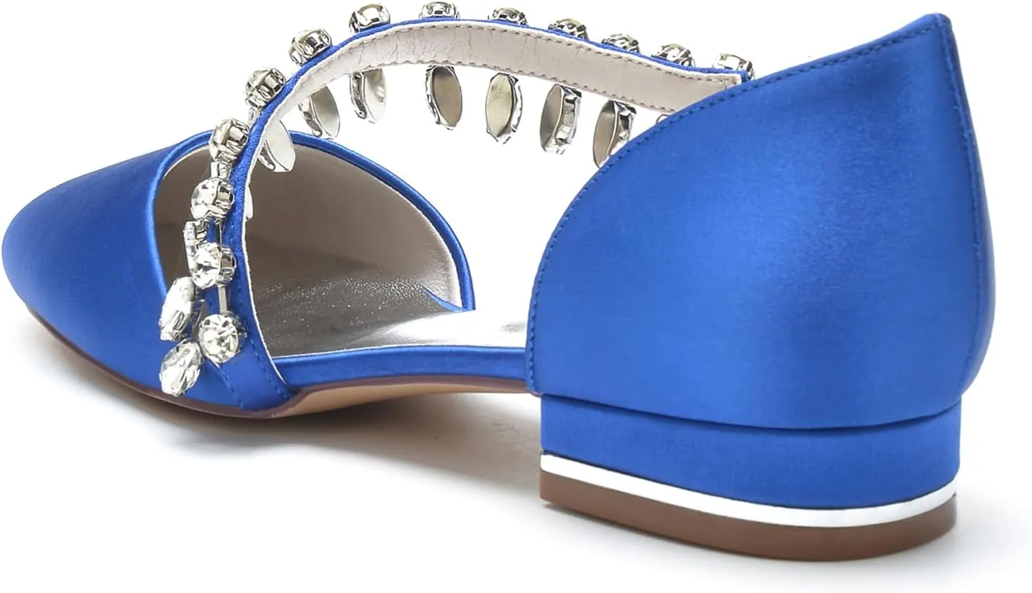 Women's Satin Wedding Shoes Closed Toe Rhinestone Strap Flat Bridal Shoes Party Prom Dress Pumps Sandals