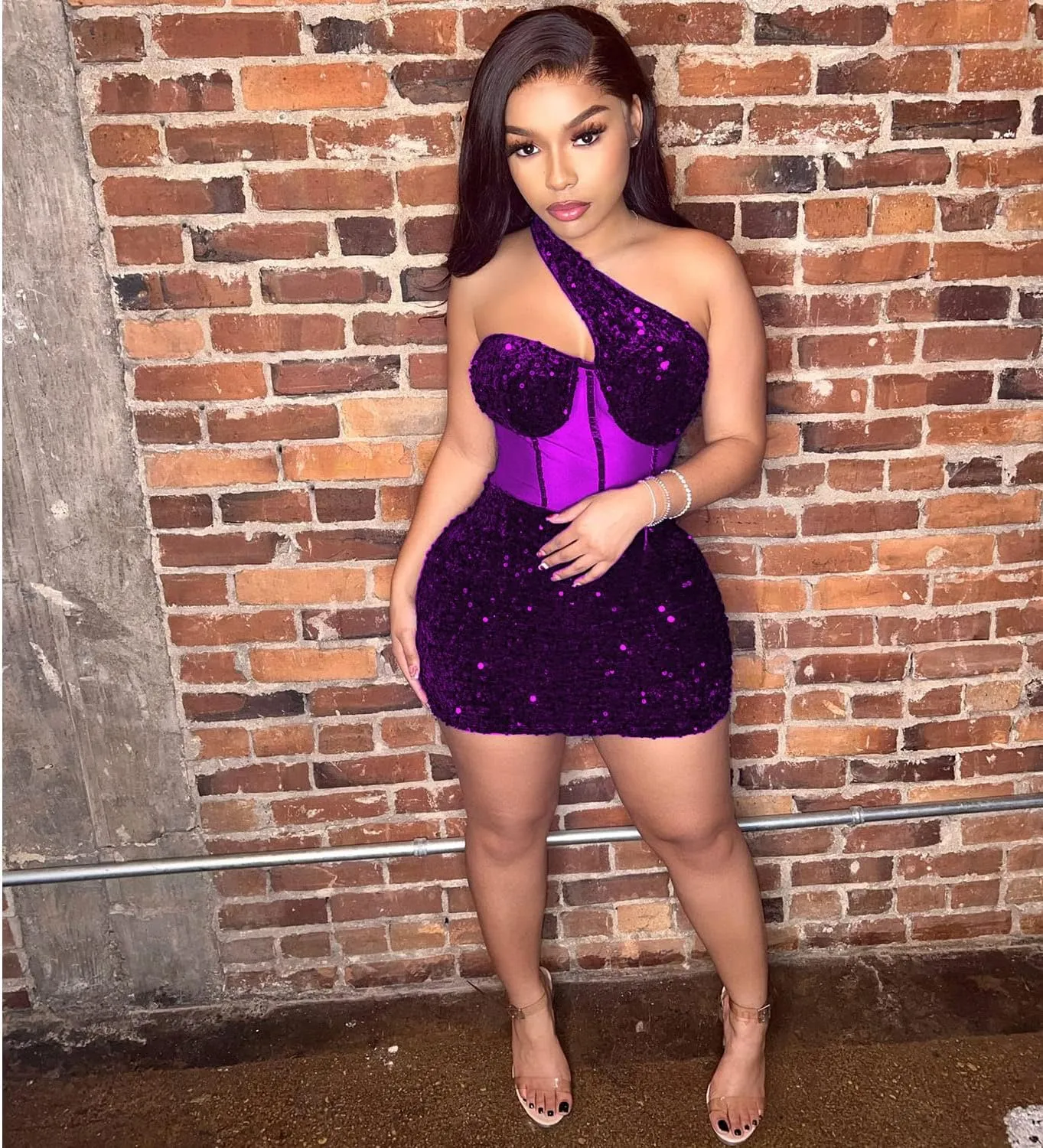 Women's Sexy Elegant Bodycon Dress Party Club Night Outfit Hot Drilling Mini Dress Clubwear