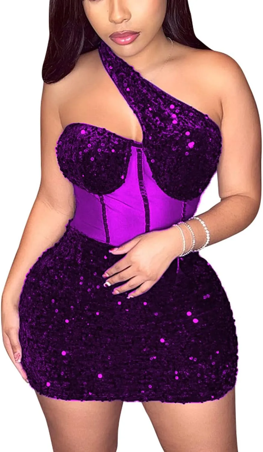 Women's Sexy Elegant Bodycon Dress Party Club Night Outfit Hot Drilling Mini Dress Clubwear