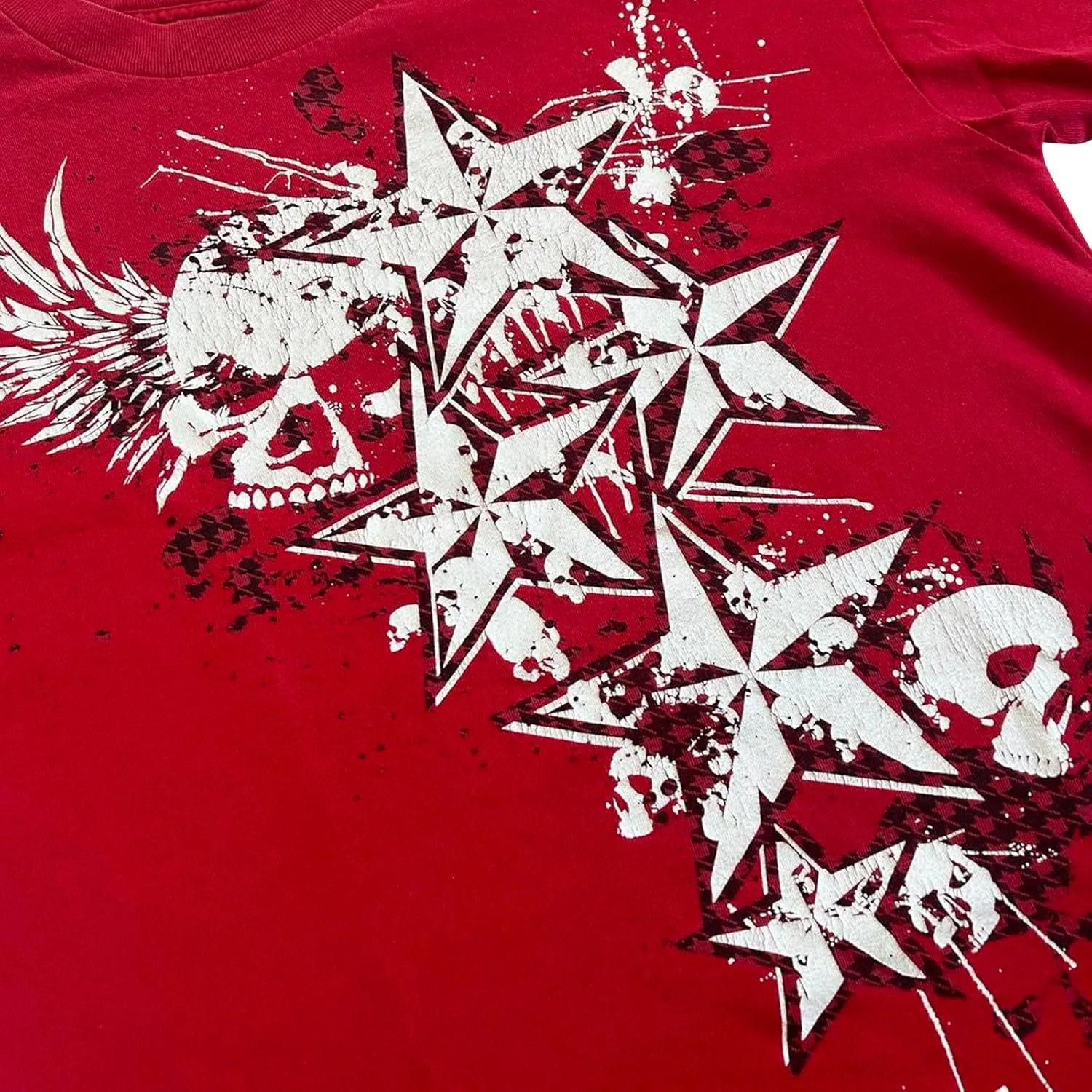 Women's Short Sleeve Crop Tops Crew Neck Skull Star Print Gothic T Shirts Aesthetic Grunge Going Out Y2k Blouses Top