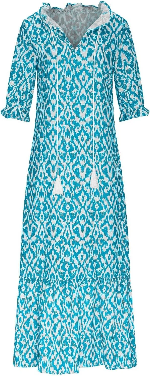 Womens Short Sleeve Trendy 2025 Maxi Dress Boho Print Dresses V-Neck A Line Elegant Beach Dresses