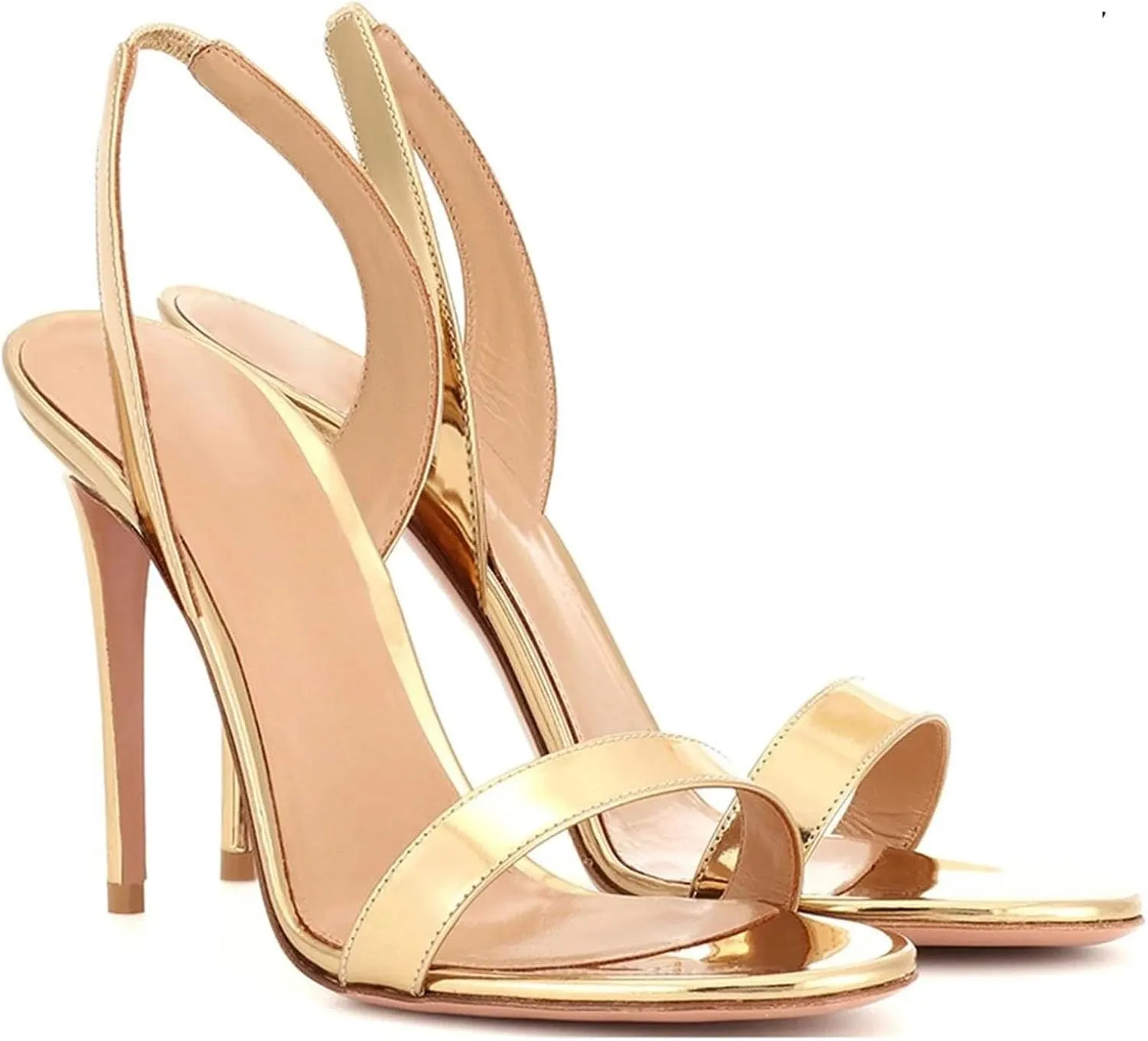 Women's Slingback Gold Sandals, Peep Toe Stiletto Wedding Party Heels