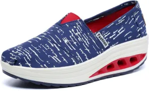 Women's Slip-On Chunky Platform Canvas Shoes for Spring, Casual Low-Top Sneakers with Striped Design, Breathable Lazy Shoes for Outdoor Travel