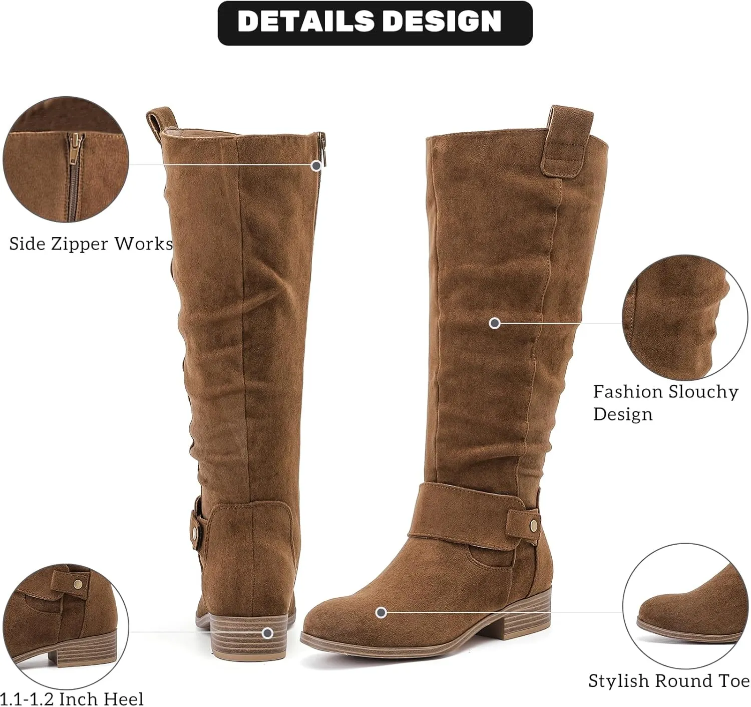 Women's Slouchy Knee High Boots, Comfortable and Fashionable Round Toe Riding Combat Boots for Fall and Winter Wear for Women.