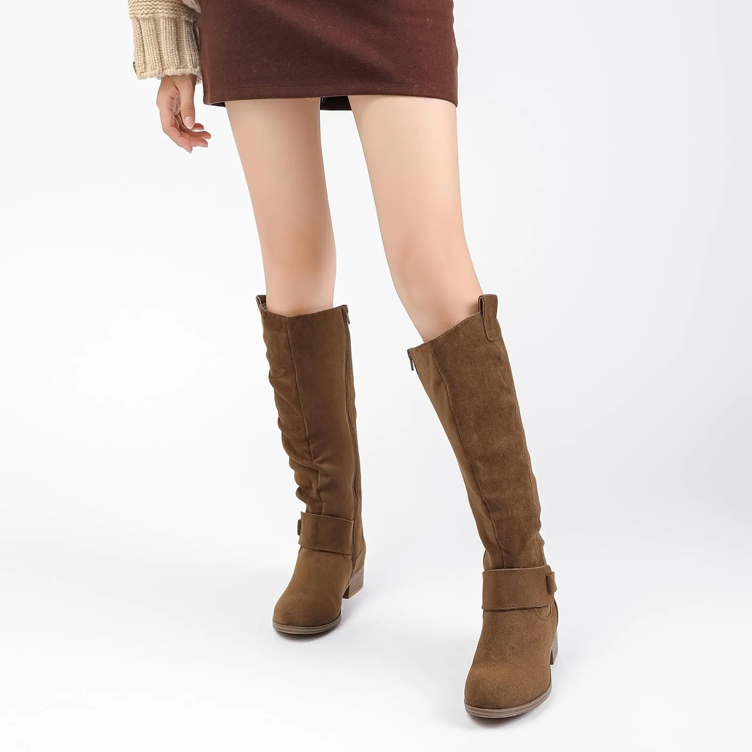 Women's Slouchy Knee High Boots, Comfortable and Fashionable Round Toe Riding Combat Boots for Fall and Winter Wear for Women.