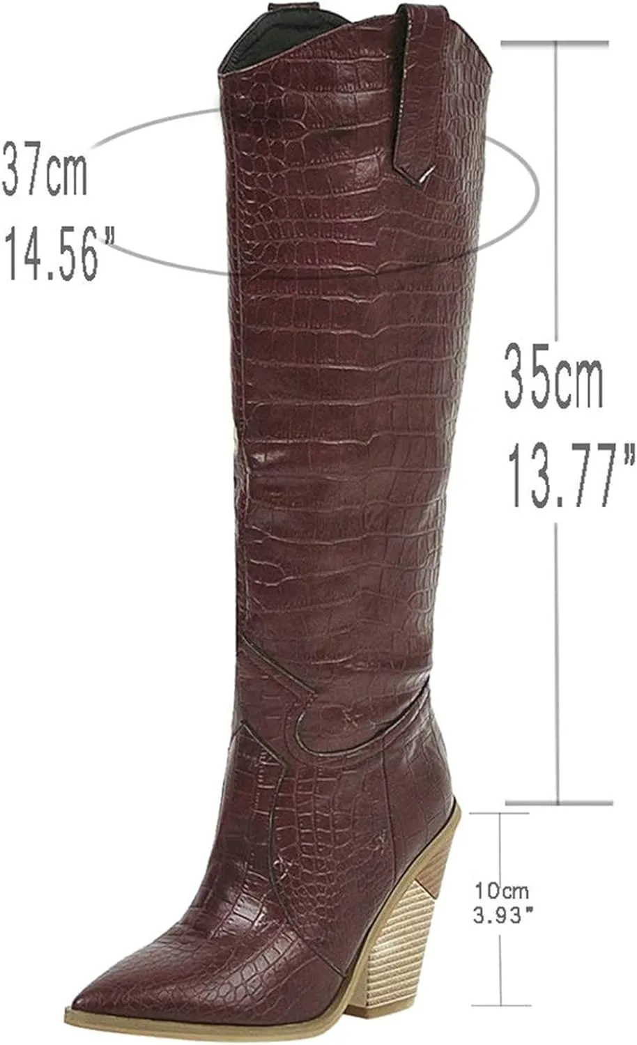 Womens Stacked Chunky Heels Cowgirl Boots Knee High Pointed Toe Cowboy Boots
