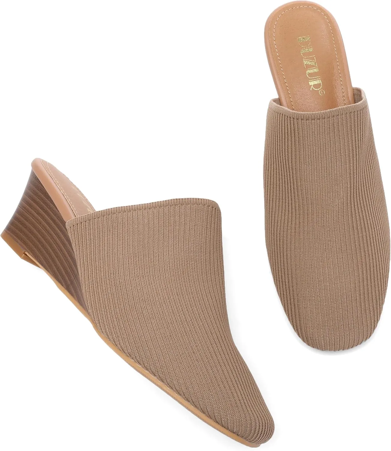 Womens Stacked Heel Wedges Knitted Heeled Mules,Ladies High Heel Slip on Comfortable Trendy Dressy Casual Fancy Holiday Going Out Everyday Crochet Elegant Shoe