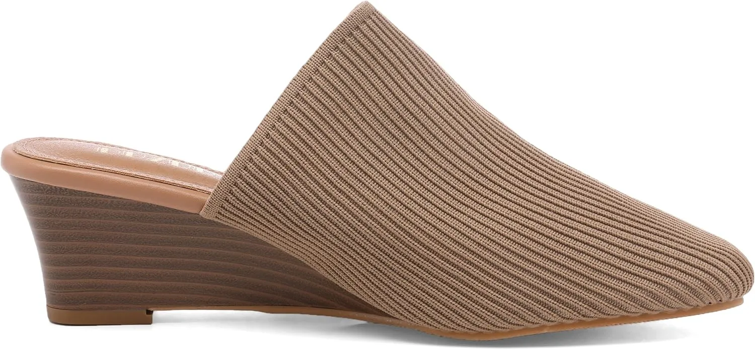 Womens Stacked Heel Wedges Knitted Heeled Mules,Ladies High Heel Slip on Comfortable Trendy Dressy Casual Fancy Holiday Going Out Everyday Crochet Elegant Shoe