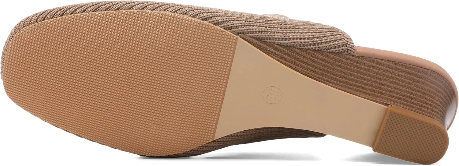 Womens Stacked Heel Wedges Knitted Heeled Mules,Ladies High Heel Slip on Comfortable Trendy Dressy Casual Fancy Holiday Going Out Everyday Crochet Elegant Shoe