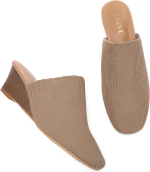 Womens Stacked Heel Wedges Knitted Heeled Mules,Ladies High Heel Slip on Comfortable Trendy Dressy Casual Fancy Holiday Going Out Everyday Crochet Elegant Shoe