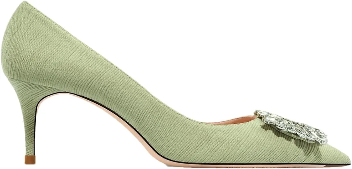 Women's Star Rhinestone Pumps, Leather Buckle Stiletto