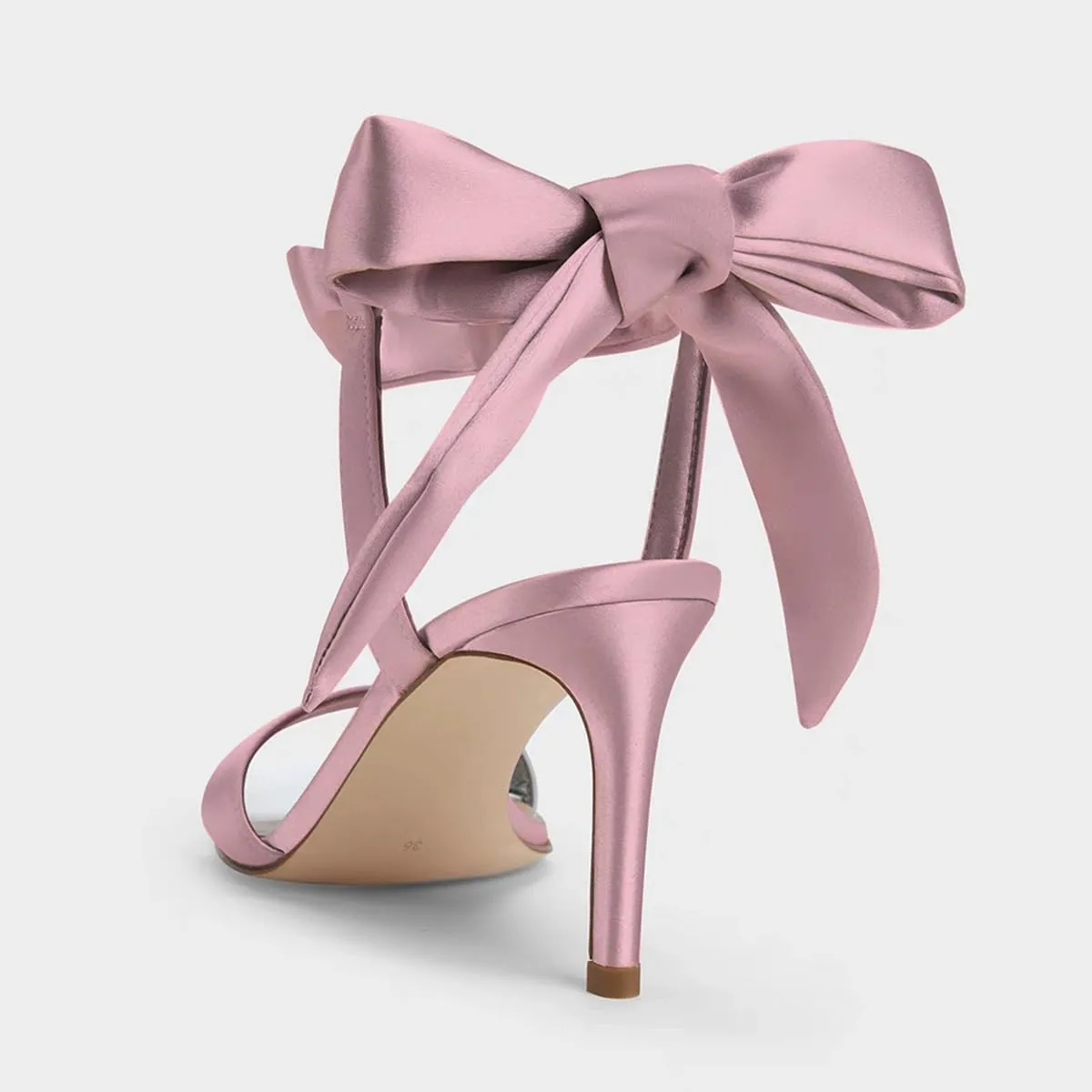 Women's Stiletto Sandals Pink Satin Bow Tie Square Toe Open Toe Sandals.