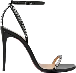 Women's Studded Leather Ankle Strap Sandals, Black Round Toe Stiletto Summer Heels