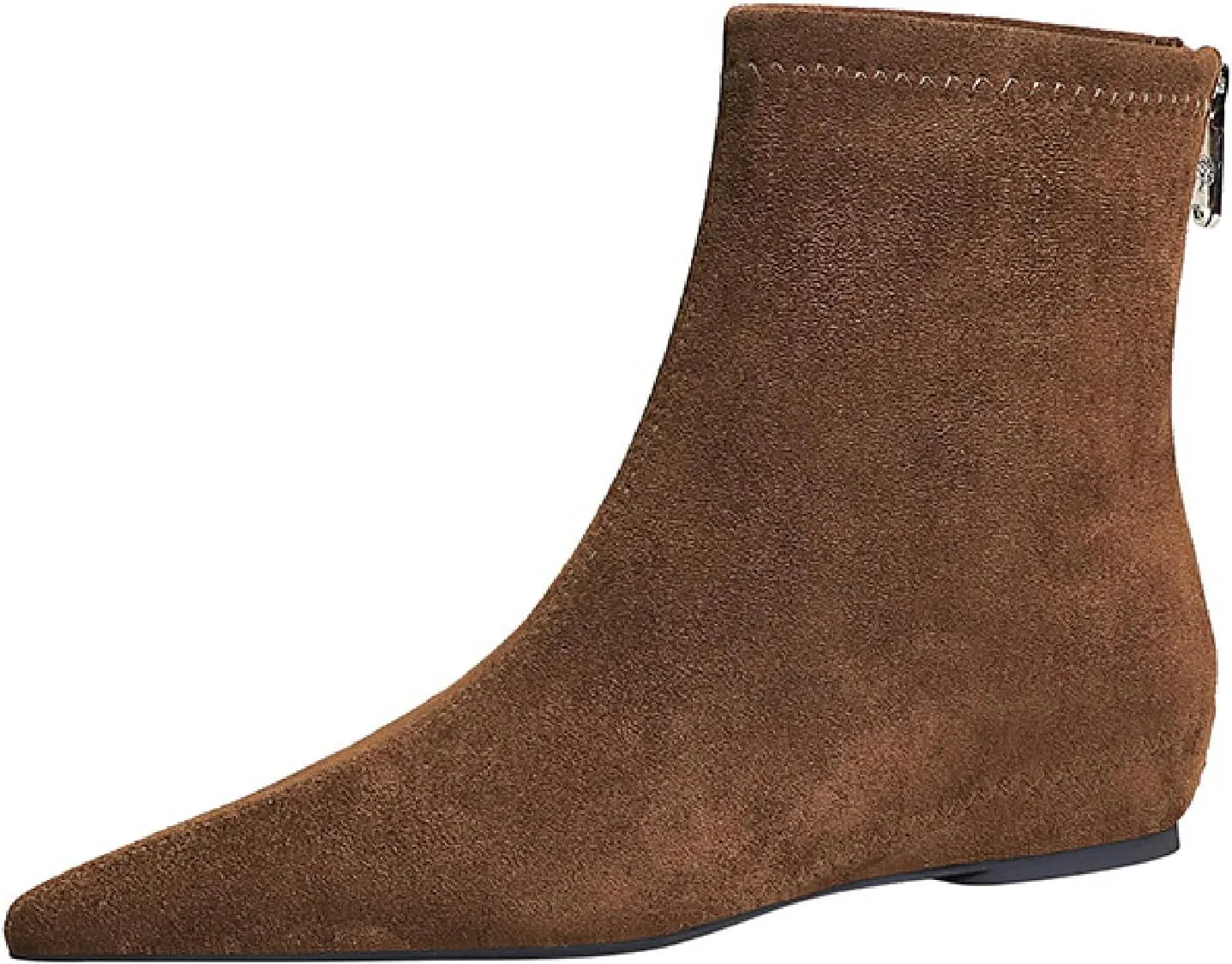 Women's Suede Flat Ankle Boots with Back Zipper Retro Comfortable Pointed Toe Internal Height Increase Wedge Short Bootie Fall Winter Daily Casual Dress Boots