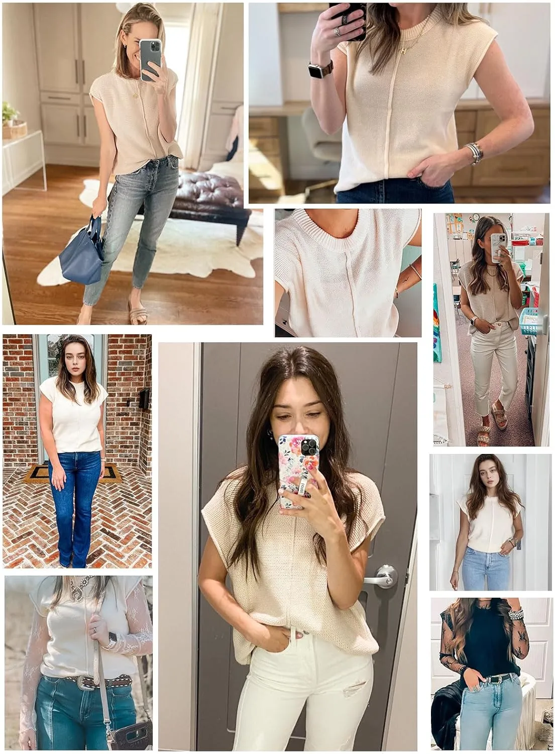 Womens Summer Cap Sleeve Tops 2025 Trendy Loose Knit Sweater Vests Cute Shirts Outfits Spring Fall Casual Tops