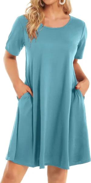 Womens Summer Dresses Beach Casual Loose Tshirt Floral Short Sleeve Flowy Pockets Sundresses