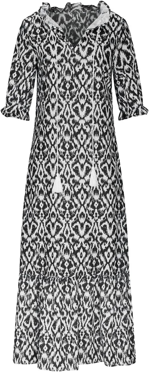 Womens Summer Dresses Short Sleeve Boho Graphic Print Maxi Dresses Loose Casual Flowy Beach Sundresses