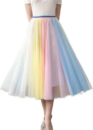 Women’s Tulle Skirts Midi Elastic High Waist Pleated Mesh Flowy A-Line Party Long Tutu Skirts…