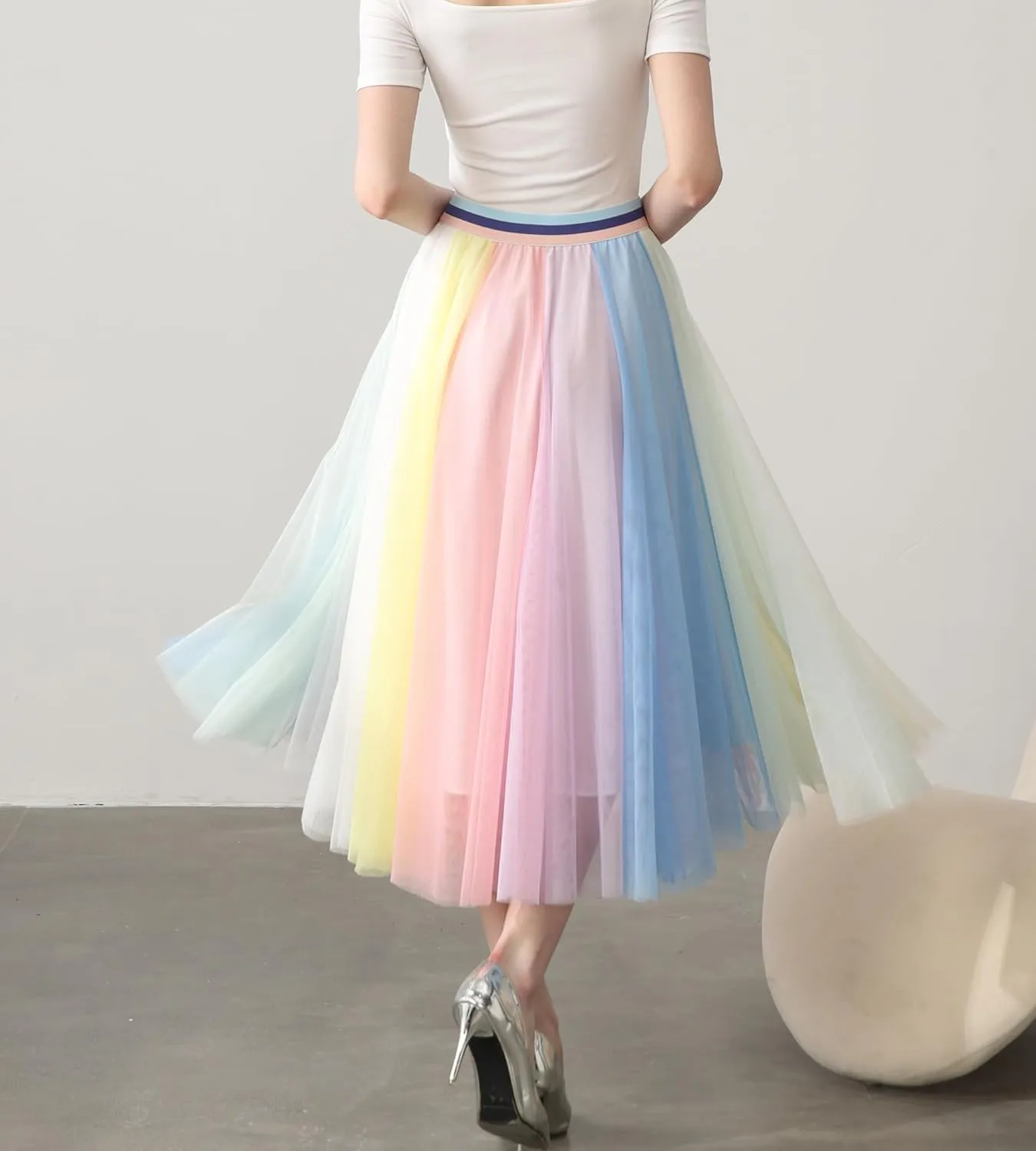 Women’s Tulle Skirts Midi Elastic High Waist Pleated Mesh Flowy A-Line Party Long Tutu Skirts…