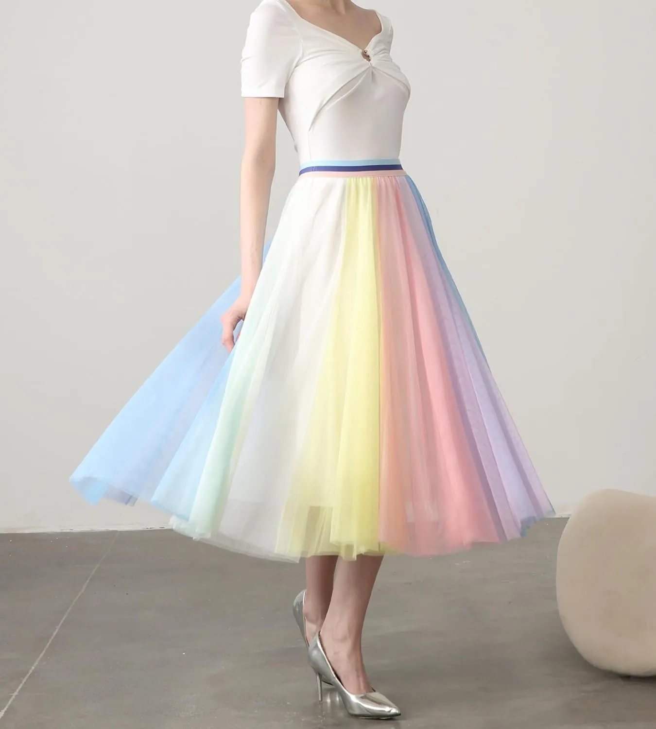 Women’s Tulle Skirts Midi Elastic High Waist Pleated Mesh Flowy A-Line Party Long Tutu Skirts…